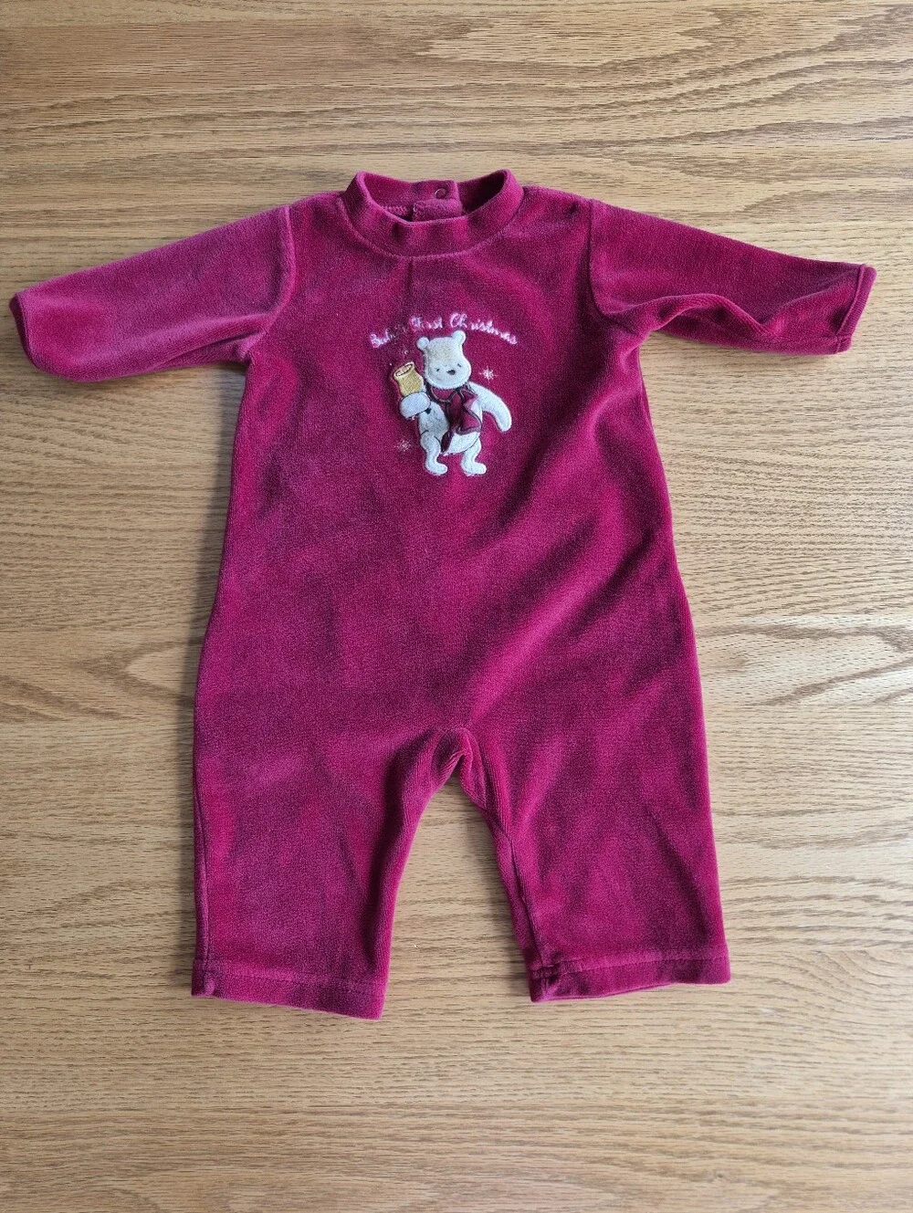 Vintage Classic Pooh Disney Baby First Christmas Velour Set 3pc Romper Bib Y2K